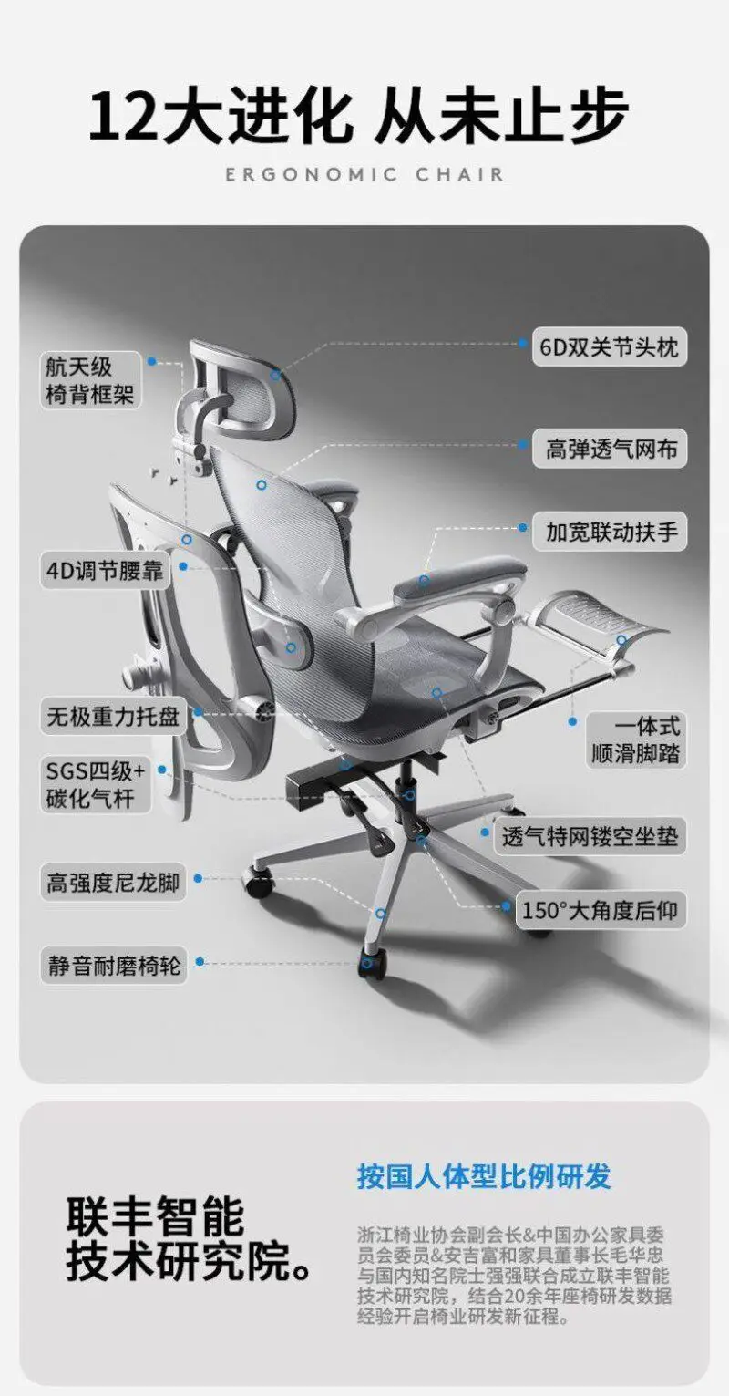 Cadeira de Escritório Ergonômica em Tela com Suporte Lombar 4D Autoajustável, Apoio de Cabeça 6D e Braço Articulado 150 °   Descanso para os Pés de Po