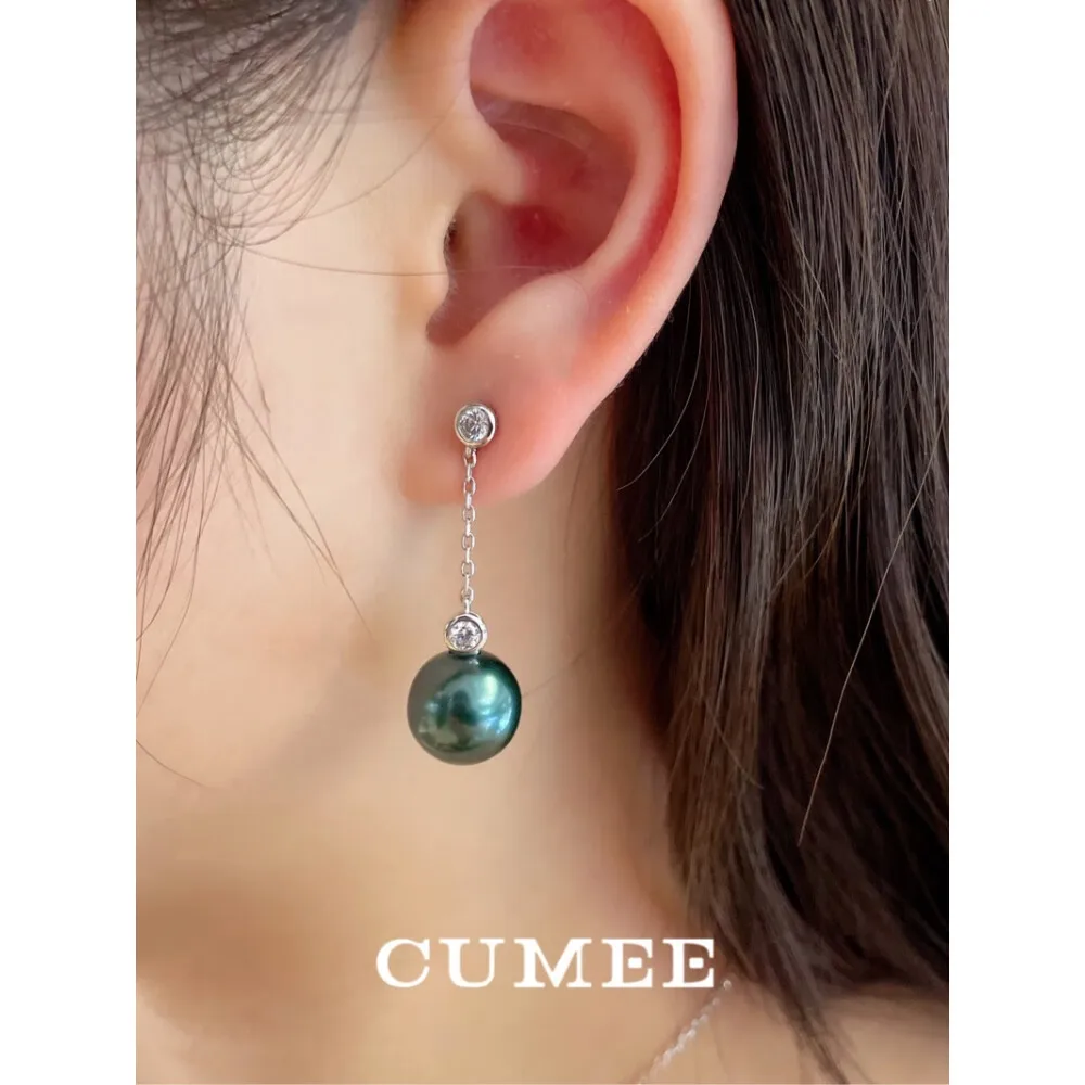 CUMEE Simple Luxury Simulated pearl Peacock Green Bead Drop Earrings Women  Silver Plated Gold Earrings