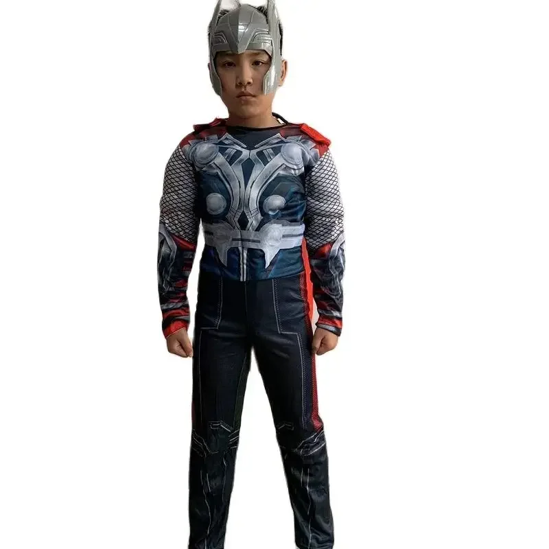 Cosplay de super-herói com máscara infantil, músculo Thor, capa, traje para meninos, macacões, Halloween, roupas de carnaval, crianças