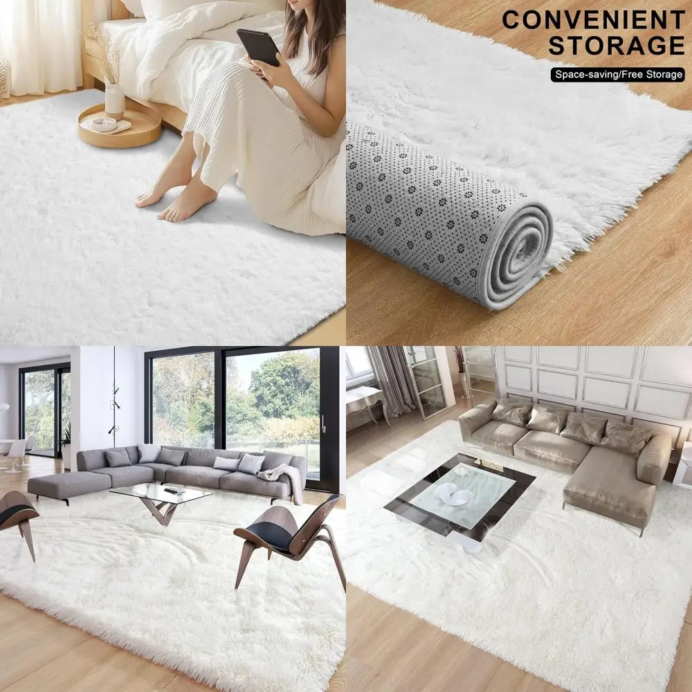 

Большой пушистый ковер для гостиной, спальни, общежития, детской комнаты и яслей - плюшевый, мягкий, пушистый ковер, нескользящий, 8x10 футов, цвет слоновой кости