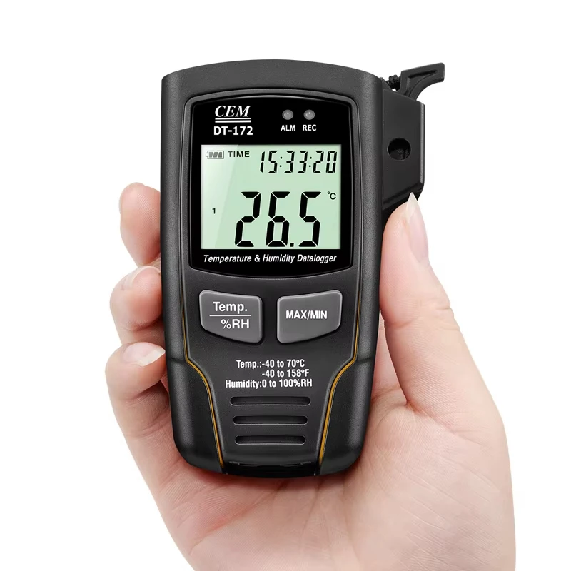 CEM DT-172 Perekam Data Suhu dan Kelembapan Ringkas dengan Memori 32000, Higrometer Pengukur Kelembapan