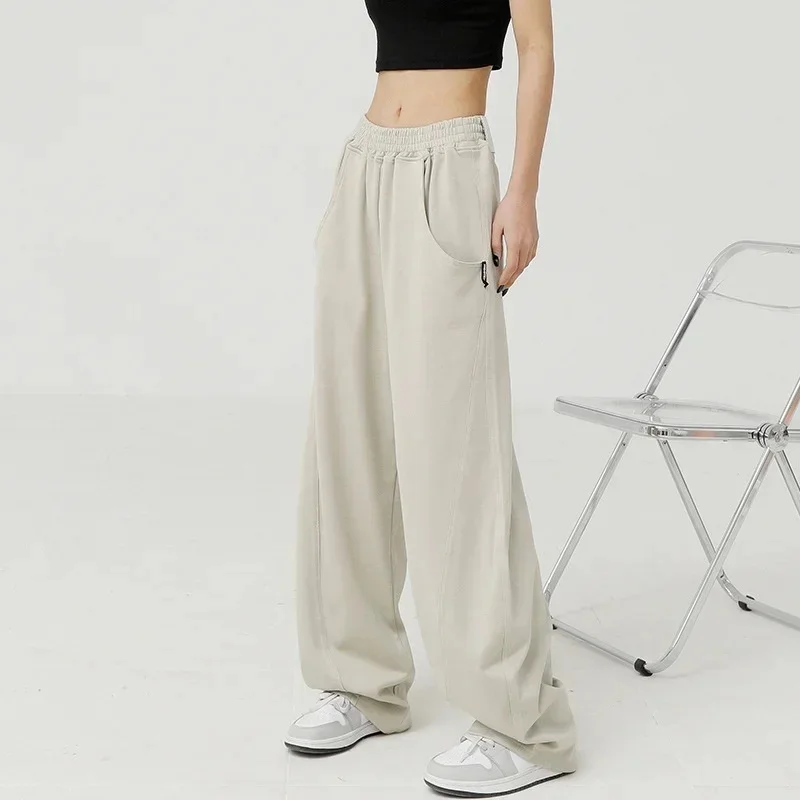 Autumn Winter Sports Pants for Women Straight Loose Wide Leg Pants High Waist Streetwear Casual Sweatpants Black Gray Trousers