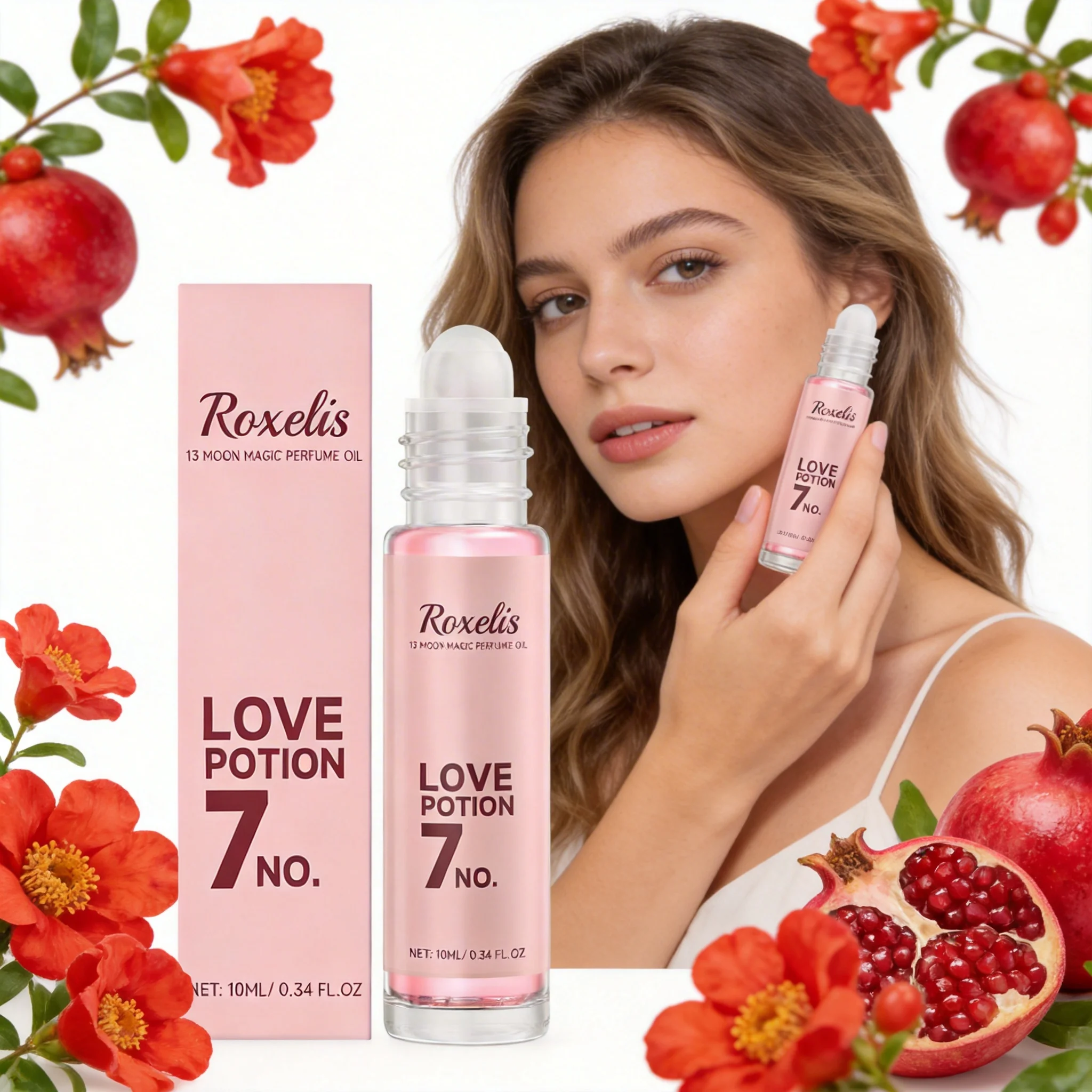 

ROXELIS 10ML Magic Perfume Oil Roll On Perfume Fresh Elegant Pomegranate Flower Scent Lasting Fragrance Dating Daily Use