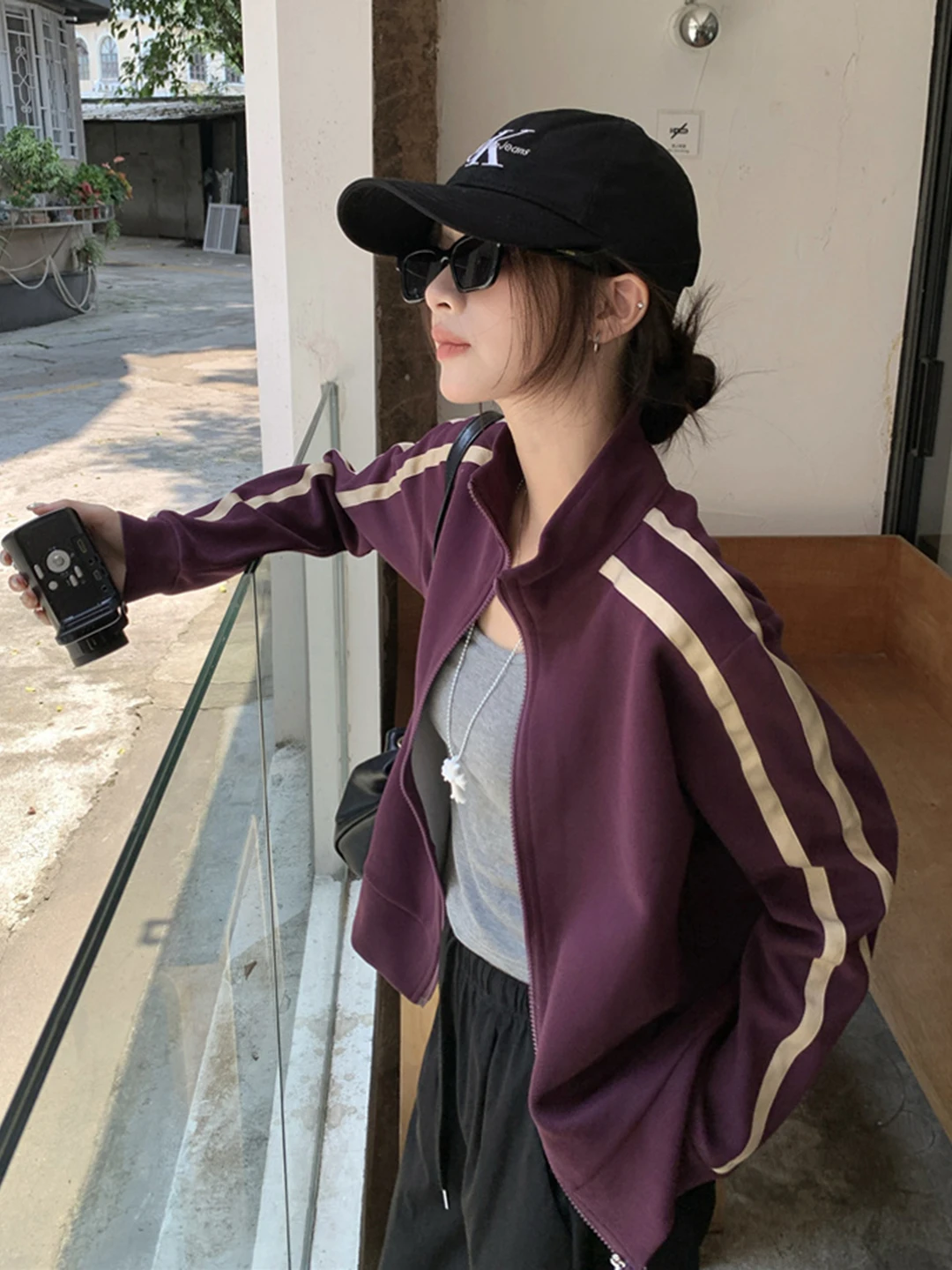 

Retro American Sle ort Baseball Jaet Women's Casual Contrast Color Collar Coat Autumn Winter Sport Leisure Top Trendy