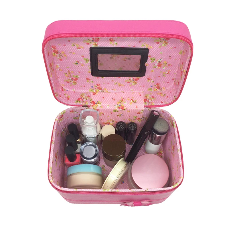 Cute Ribbon Accessory Case Cosmetic Box Makeup Box Large Capacity Storage Case, Makeup  Mirror Cosmetic Storage Bag