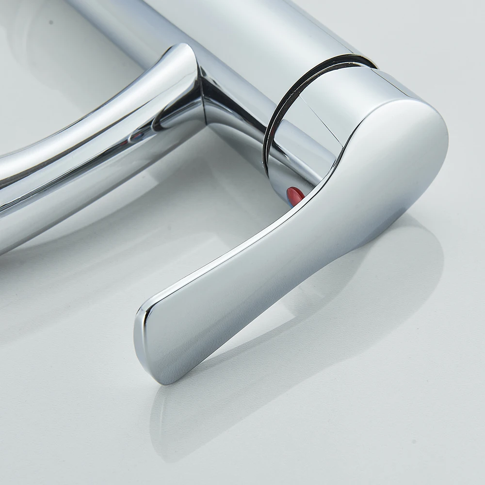 Chromowana bateria umywalkowa bateria zlewozmywakowa do montażu na pokładzie pojedynczy uchwyt pojedynczy otwór bateria zimnej ciepłej wody bateria umywalkowa do łazienki