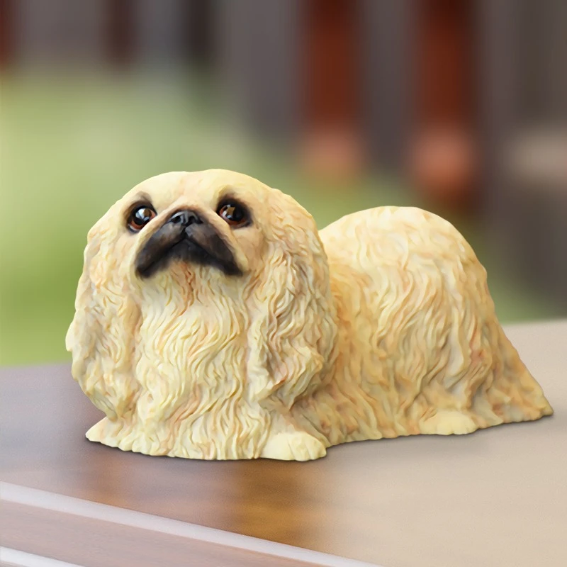 1/6 스케일 거짓말 자세 베이징 Pekingese 귀여운 수지 동물 작은 개 모델 12 인치 장난감 피규어 데스크탑 액세서리 인형
