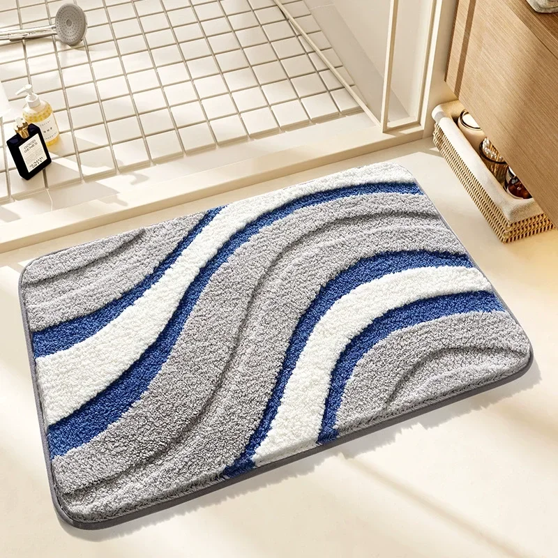 Modern Minimalist Bath Mat, Thickened Plush Shower Rug, Premium Ultra-Soft Microfiber Non-Slip Bathroom Doormat with Quick-Dry