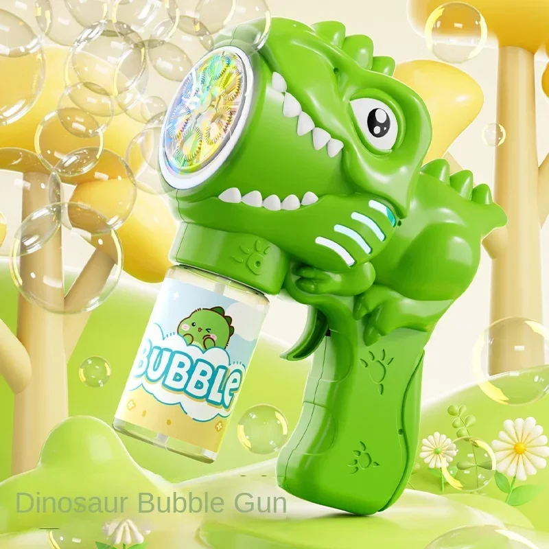 6-hole Dinosaur Bubble Machine Electric Bubble Gun with Light Fully Automatic Bubble Gun Automatic Soap Blower Outdoor Game Toy