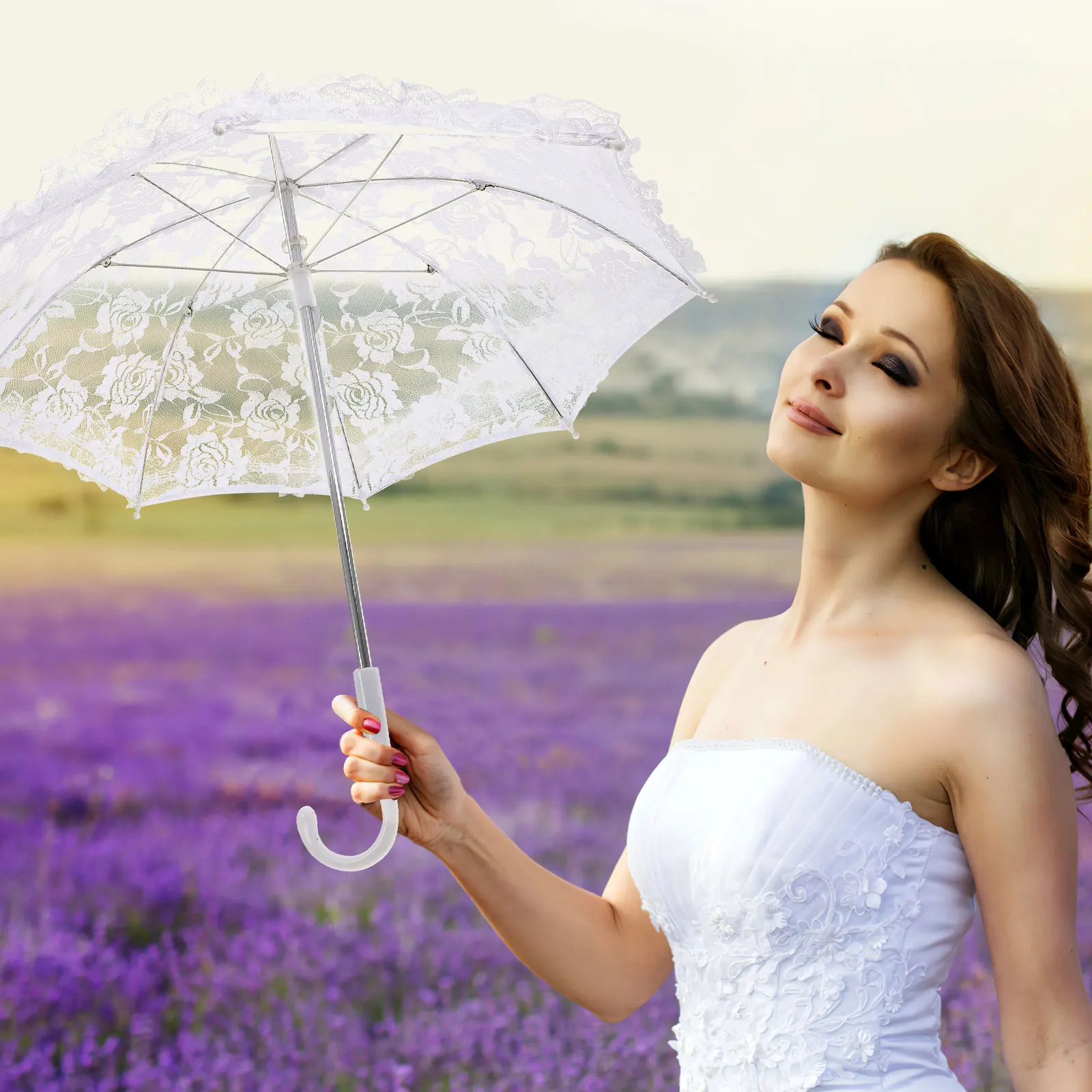 

Lace Umbrella Props White 42x50cm Elegant Wedding Photography Tea Party Decorative Parasol Vintage Girls Photo