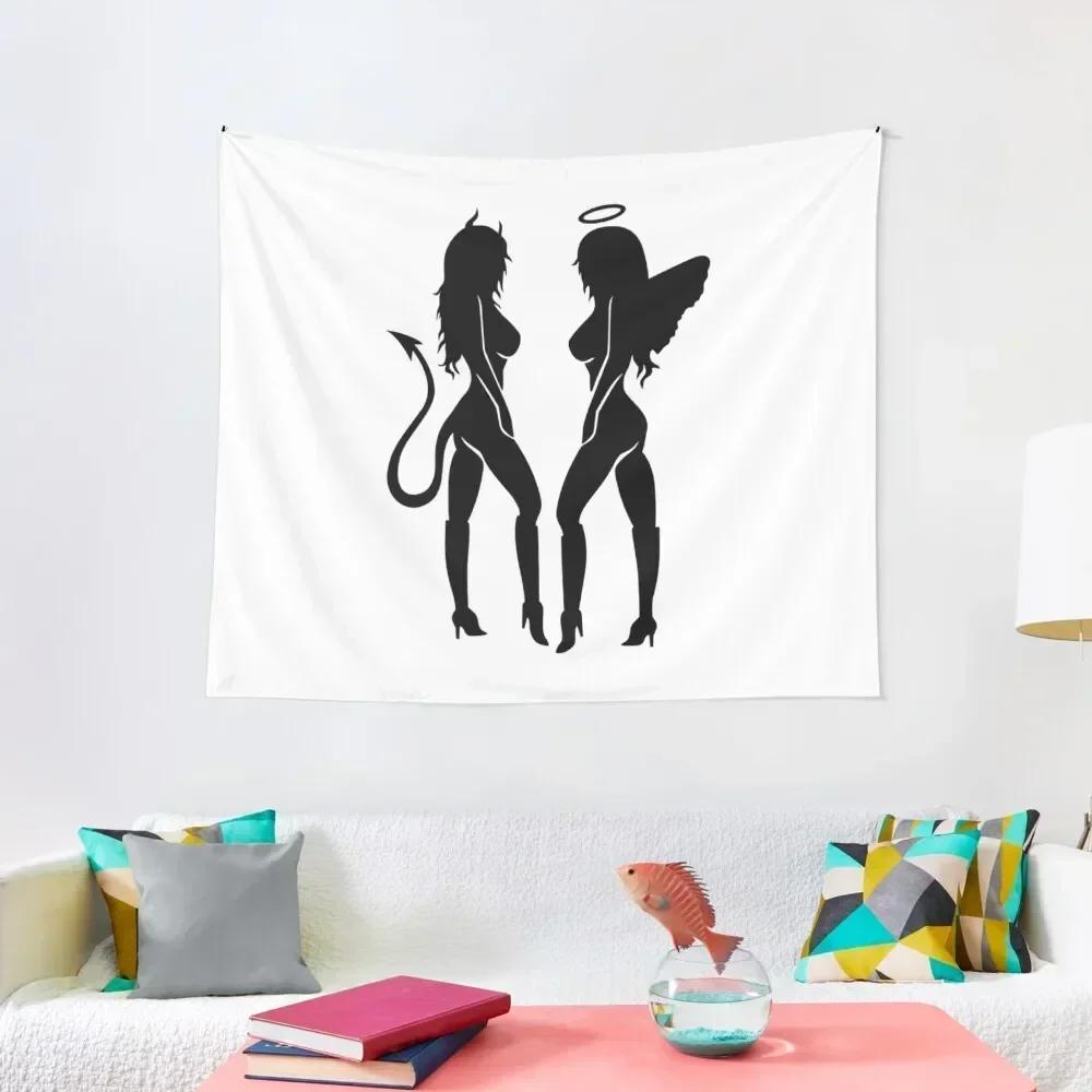 

Angel And Devil Women Black And White Illustration Tapestry Home Supplies Room Decorating Aesthetic Wall Carpet Tapestry