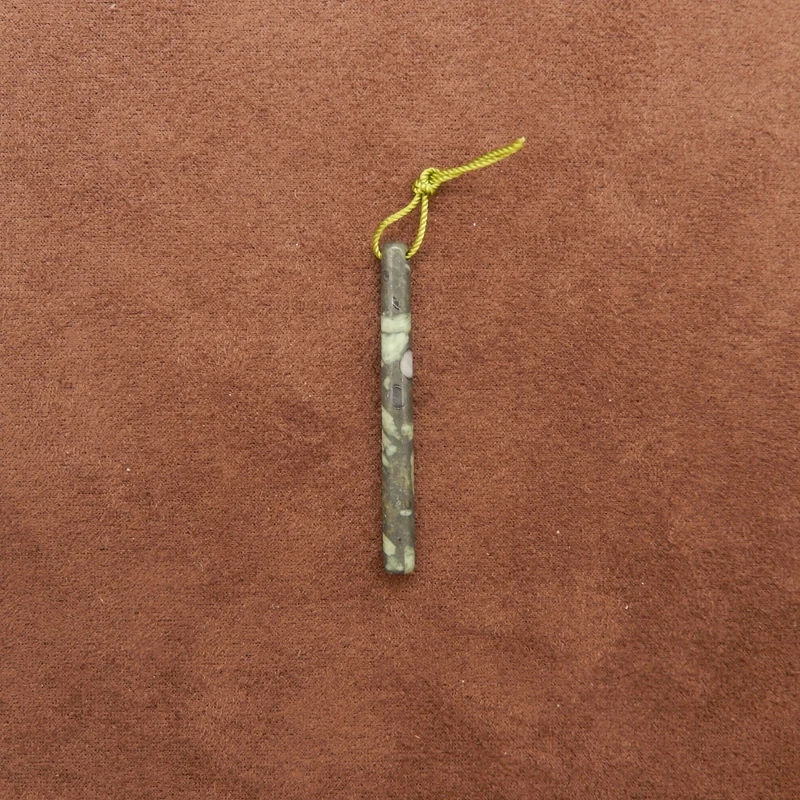

Natural Gemstone Long Bar Pendant Polished Plant Stone with Textural Inclusions for Artisanal Jewelry 44x5x5mm-1.6g