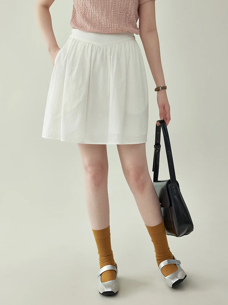 AMUU Original High Waist A-Line  Skirt Pleated Design Slimming Effect Summer Collection Casual Style Cotton Blend Fabric