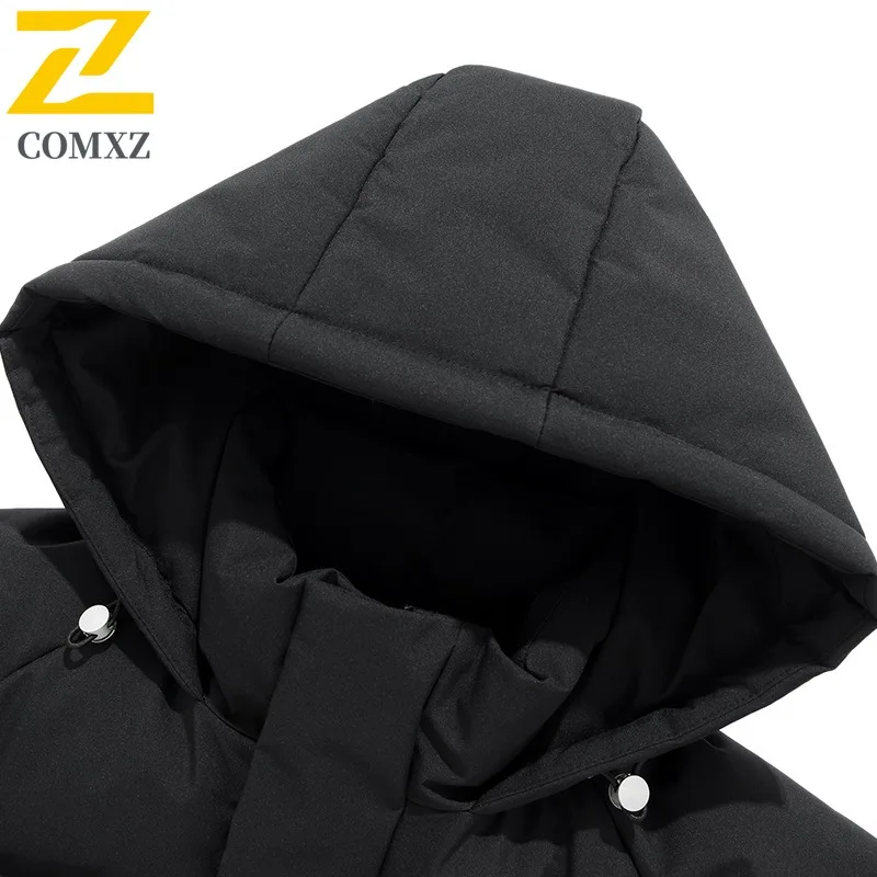 COMXZ 2025 الرجال بلون منتصف طويلة سترة قطن الخريف الشتاء سميكة الدافئة العصرية ملابس خارجية منتصف العمر الشباب ارتداء اليومي ​