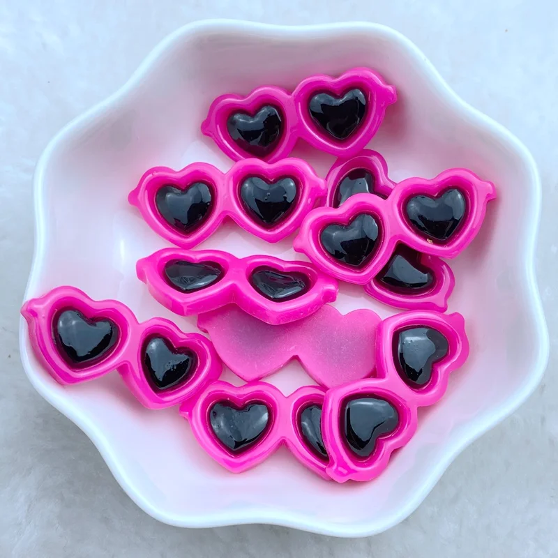 10Pcs New Cute 13*30mm Resin Heart Shaped Glasses Series Flat Back Fit Phone Deco Parts Embellishments For Hair Bows Accessories