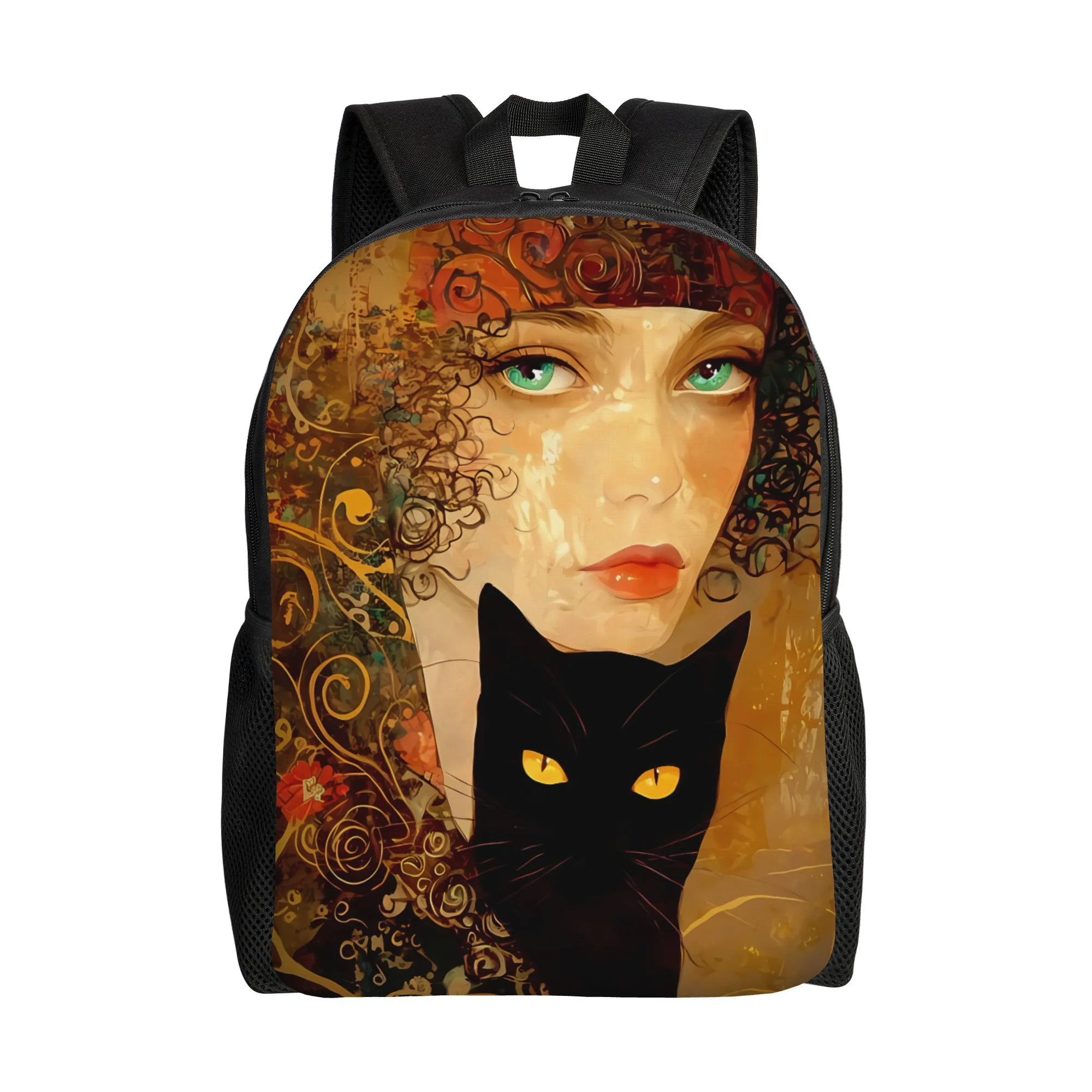 

BIIHUDU Gustav Klimt Art Backpack - Gold and Brown Austrian Artist Design, Klimt Gold Portrait, Black and Pattern - Fashion
