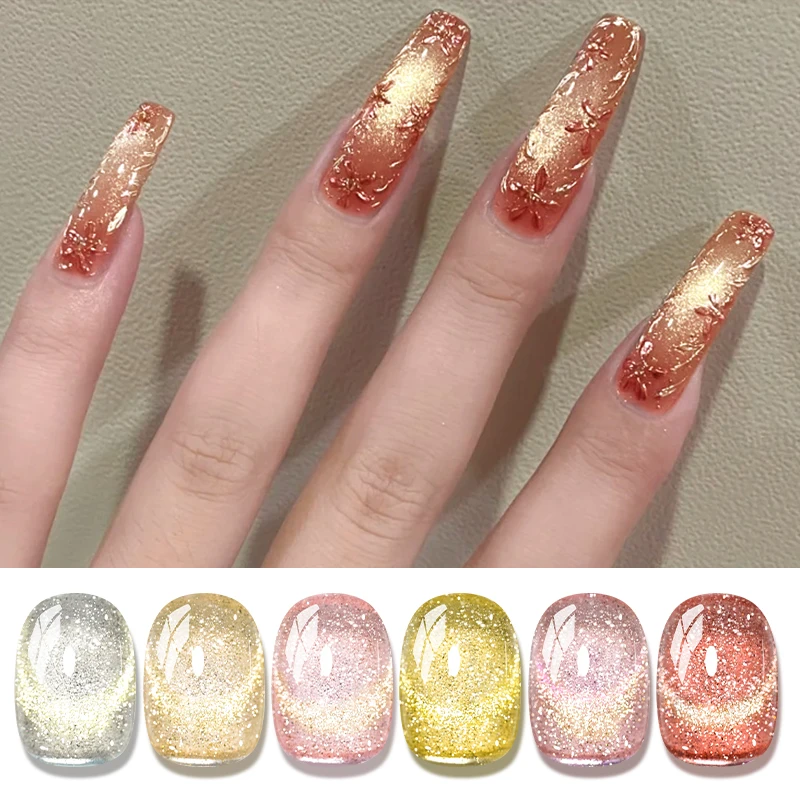 Platinum Glitter Golden Cat Magnetic Gel Nail Polish Gold Light Magnetic Semi Permanent Soak Off UV Gel Varnish Nail Art Design