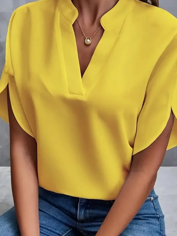 カジュアル Vネック レディース シンプル 無地 ルーズフィット オルト スベ 日常着 夏 ファッション レディース プレミアム品質 トップス