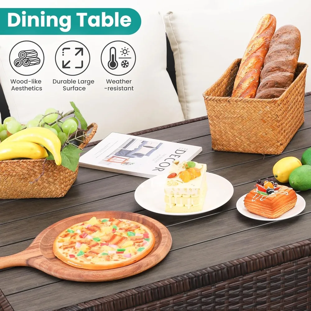 

Patio Furniture Set, 7 Pieces Outdoor Patio Furniture with Dining, All Weather Wicker Conversation Set with Ottoman,