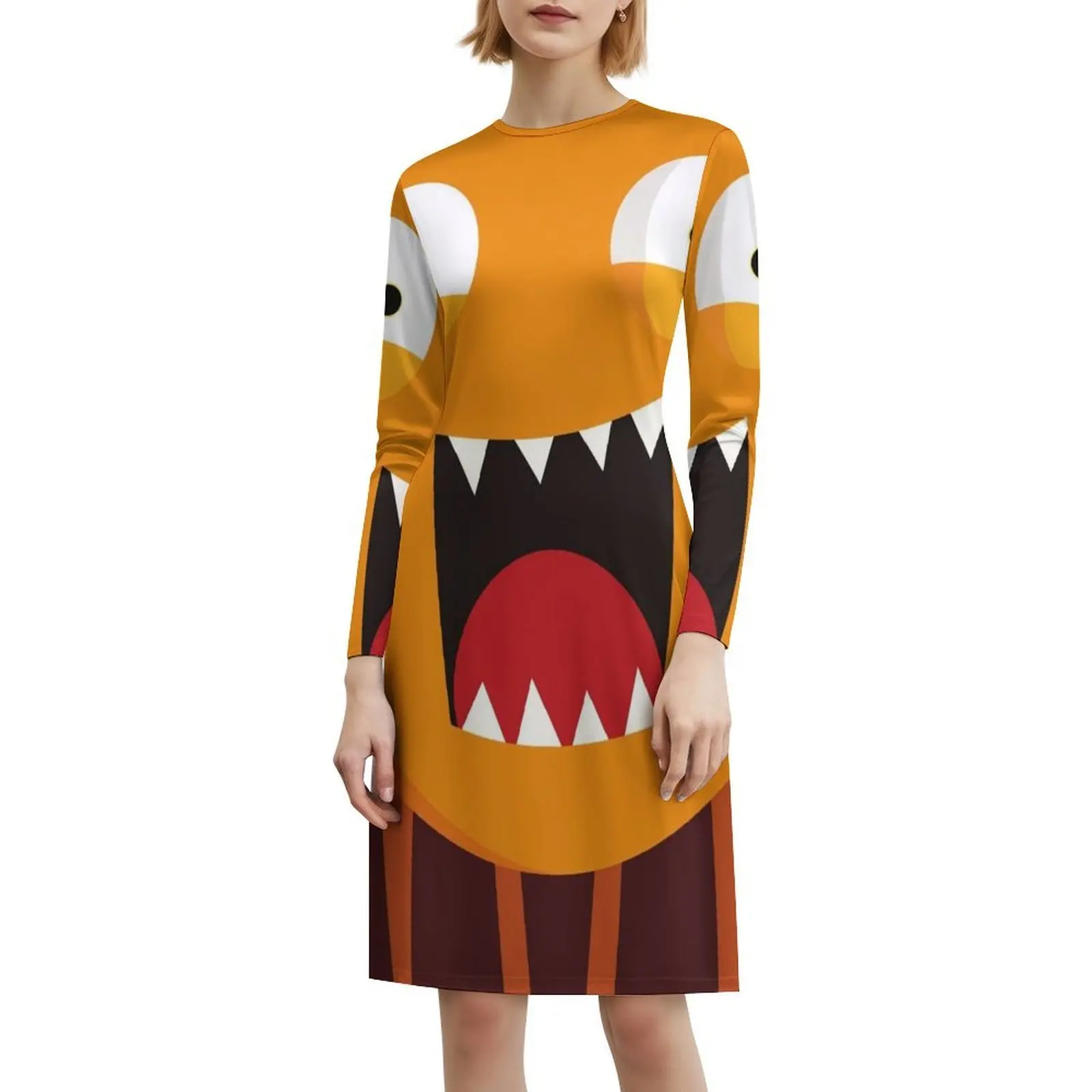 재미있는 마스크 보헤미안 슬리브리스 드레스 멀티 프린트 비치 휴가 파티 드레스 입술이 귀여운 오픈 투스 립스 재미있는 오픈 여성용 드레스