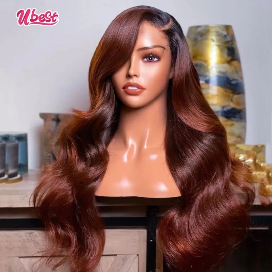 

Ubest 13X6 Transparent Lace Front Wigs Body Wave Human Hair Ombre Red Brown Colored 5X5 Lace Closure Wig Pre Plucked For Women