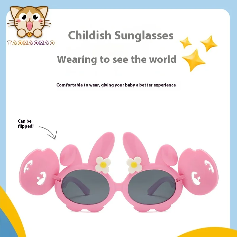 Rabbit Flip Silicone Sunglasses Polarized Baby Eyewear for Toddler Kids Boy Girls Outdoor Activities UV400