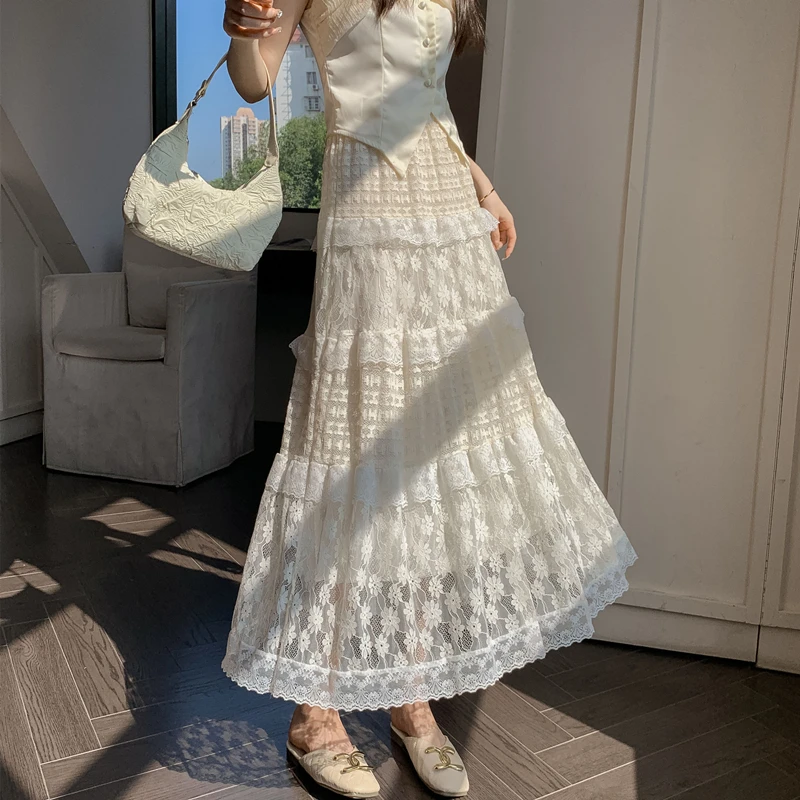 Early spring lace hollow flower skirt fairy in the fairy style of the cake skirt