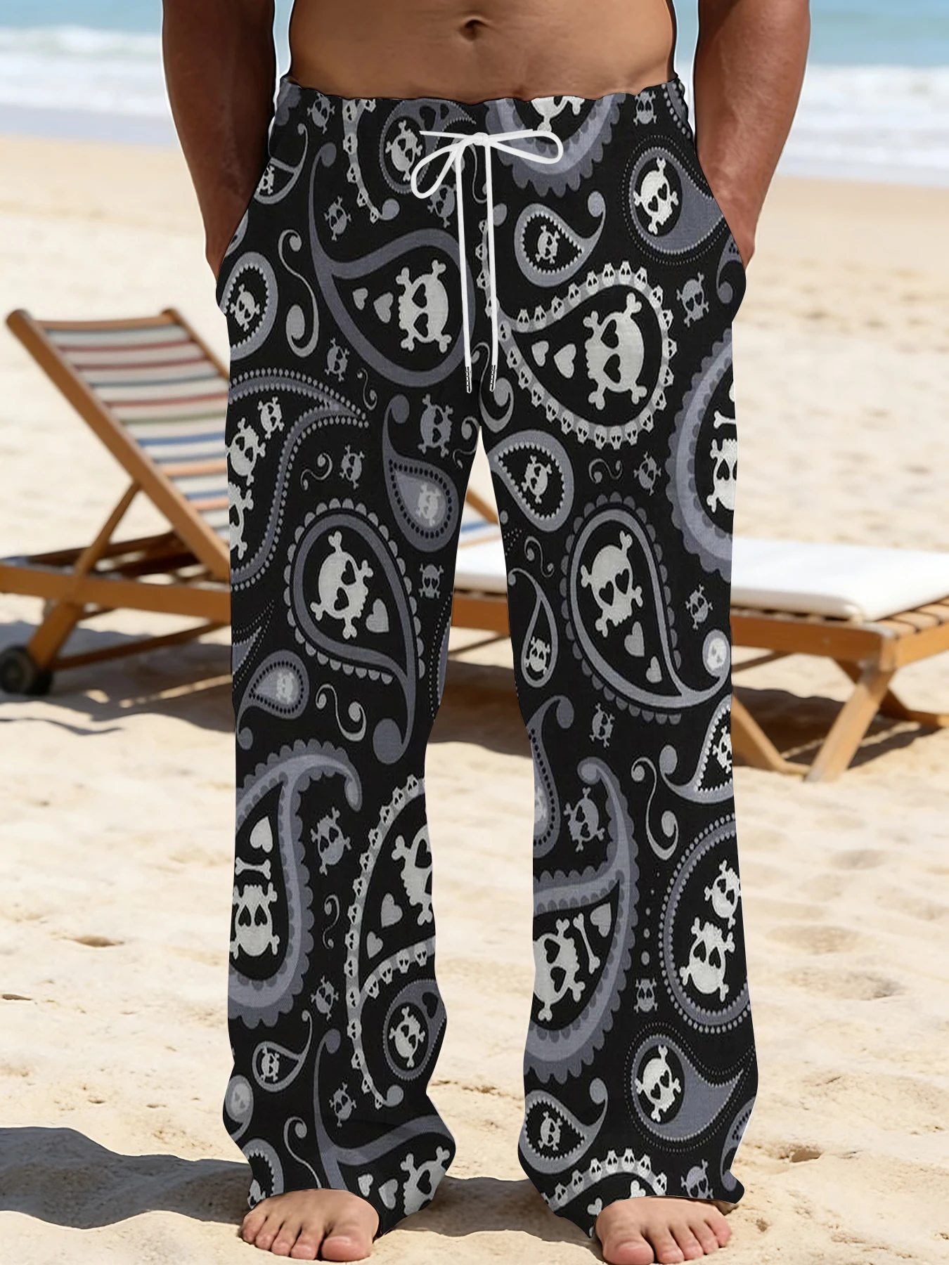 

Men's Printed Straight Leg Pants Abstract Art Design Drawstring Waist Loose Fit Summer Beach Casual Vacation Travel Trousers