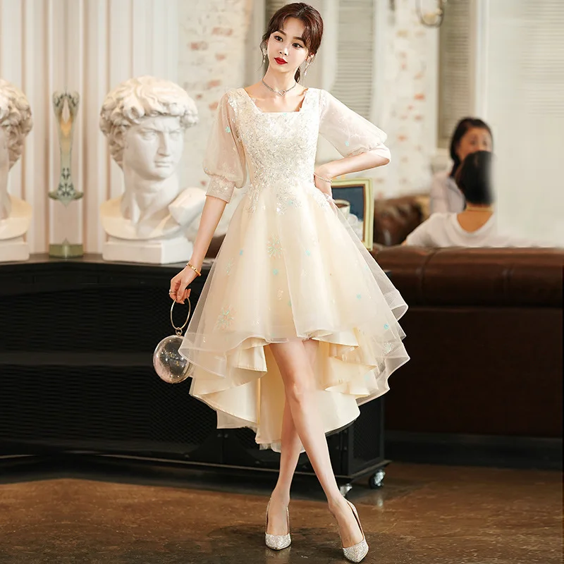 

Вечернее платье цвета шампанского в новом стиле с вырезом подружки невесты, хост помолвка с короткими и длинными платьями перед помолвками