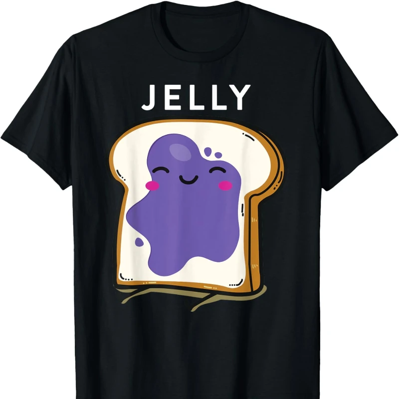 Peanut Butter & Jelly Matching Couple Shirts Funny Outfits Cotton T-Shirt Novelty Trending Creative Unisex Neck Short Casual Tee