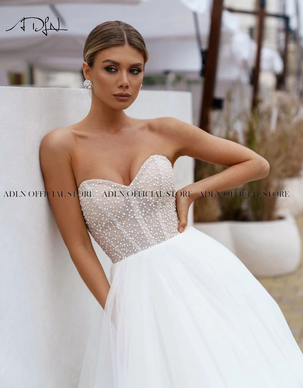 Adln elegante dot tule país vestidos de casamento tribunal trem a linha vestido de noiva feito sob encomenda branco marfim jardim birde vestido 2023