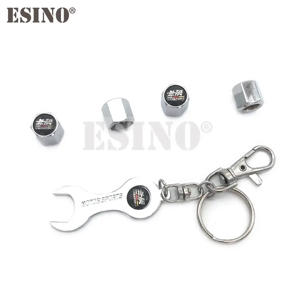 4 x Car Styling Stainless Steel Zinc Alloy Wheel Tire Valve Stems Caps With Mini Wrench Key Chain for Honda Mugen Power