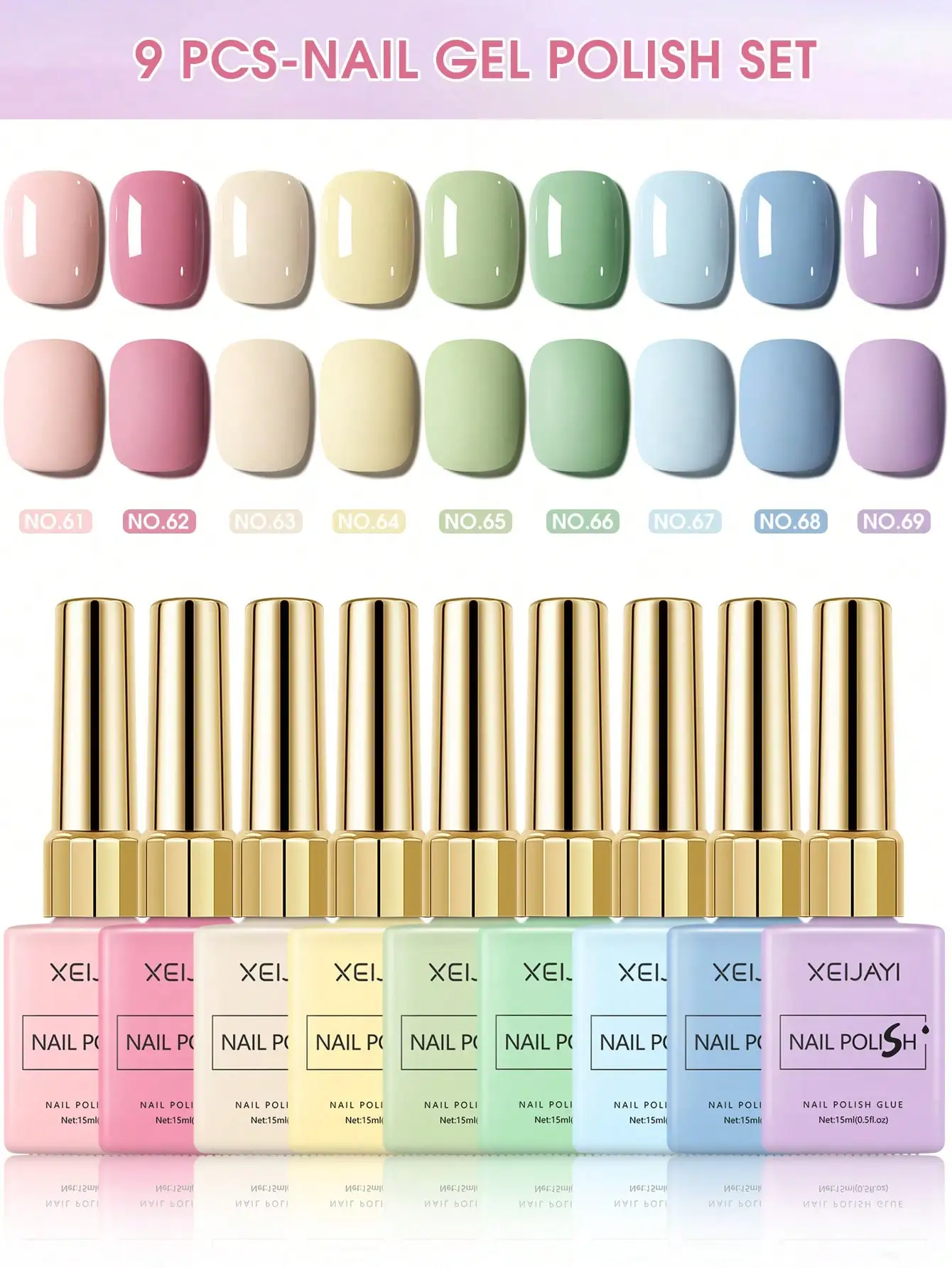 9PCS 15ml Colorful Gel Nail Polish Set, Soak-Off UV LED Nail Gel, Long-Lasting Liquid Manicure Varnish image 5
