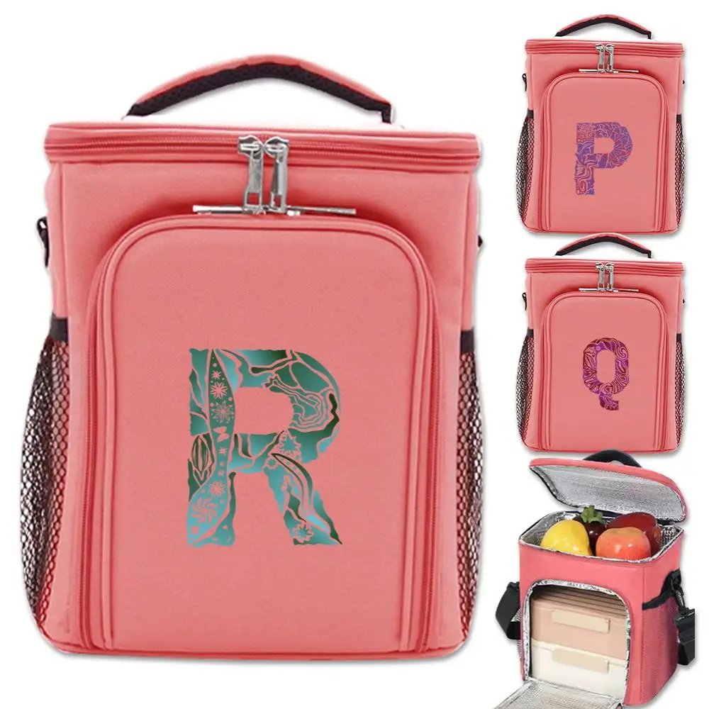 Large Capacity Minimalist Lunch Insulation Bag Waterproof Insulated Portable Zipper Engrave Image Series Print Pattern Lunch Bag