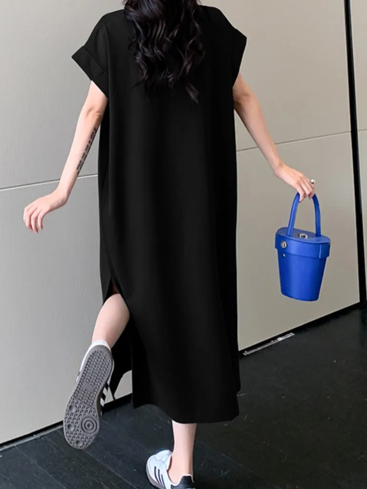 T-shirt a maniche corte primavera estate Abito lungo da donna di media lunghezza allentato casual plus size Abito con maniche volanti piccolo Nuovo stile