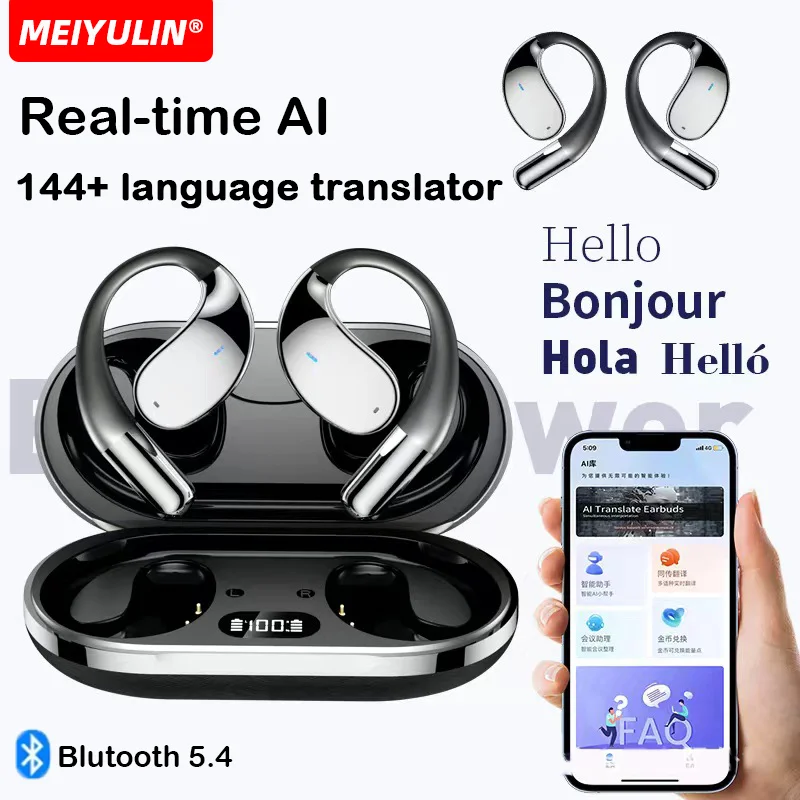 

Real-Time Language Translation Headphones Instant Voice AI Translator Earbuds Ear Hook Wireless BT Earphones For Travel Business
