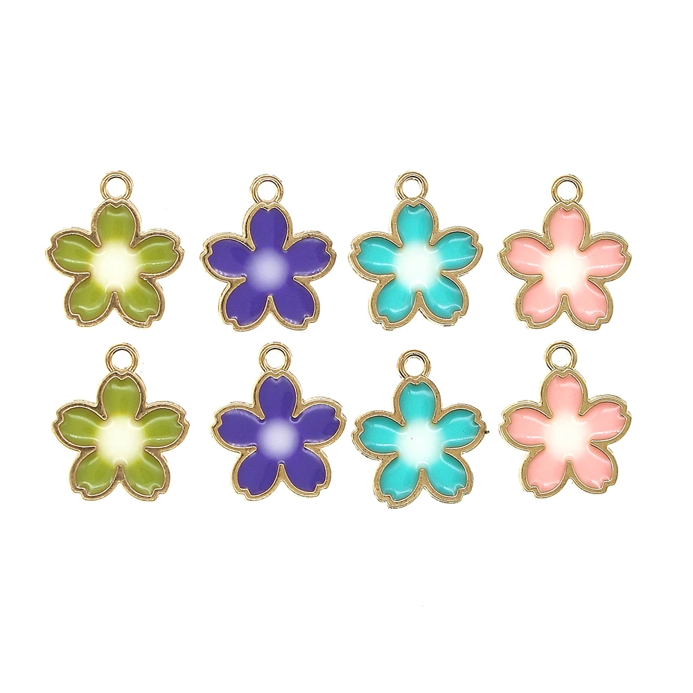 10pcs/lot 17*15mm New Pearlescent Pink Shiny flowers Transparent Pendant Jewelry Alloy Metal Enamel Pendant Finding XL1677