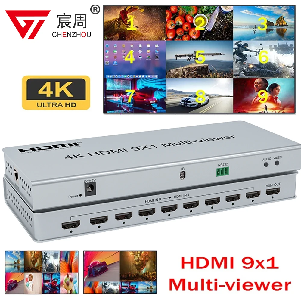 4K HDMI Quad Screen MultiViewer Switch 9X1 HDMI Quad Seamless Multi Viewer 9 In 1 out HDMI multi-viewer 9x1 For PS4 PC Monitor