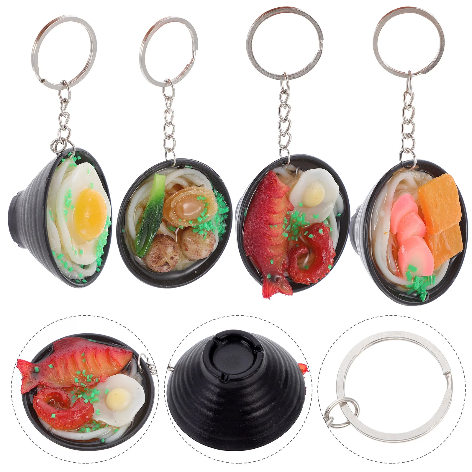 4 Pcs Ramen Keychain for Bags Keyrings Plush Funny Chains Mini Simulation Decors Hand-Pulled Noodle Holder Keys Women