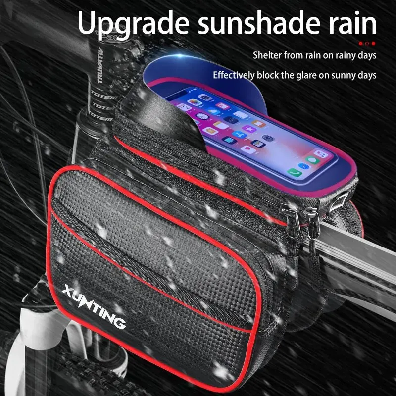 Xunting Bicycle Pannier Top Front Tube Frame Bag Waterproof MTB Road Bike Storage 6.0 Inches Phone Case Cycling Bag Touch Screen