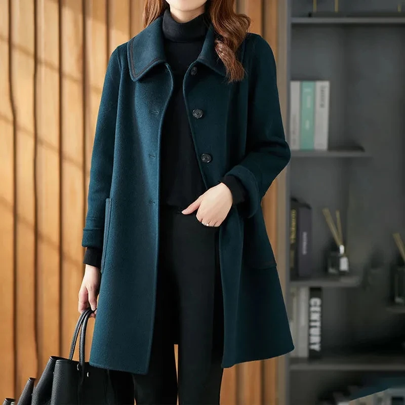 Pure Color Coats Women New Autumn Winter Wool Coat Lady Loose Woolen Jackets Office Mid-length Brand Double-side Fleece Coat