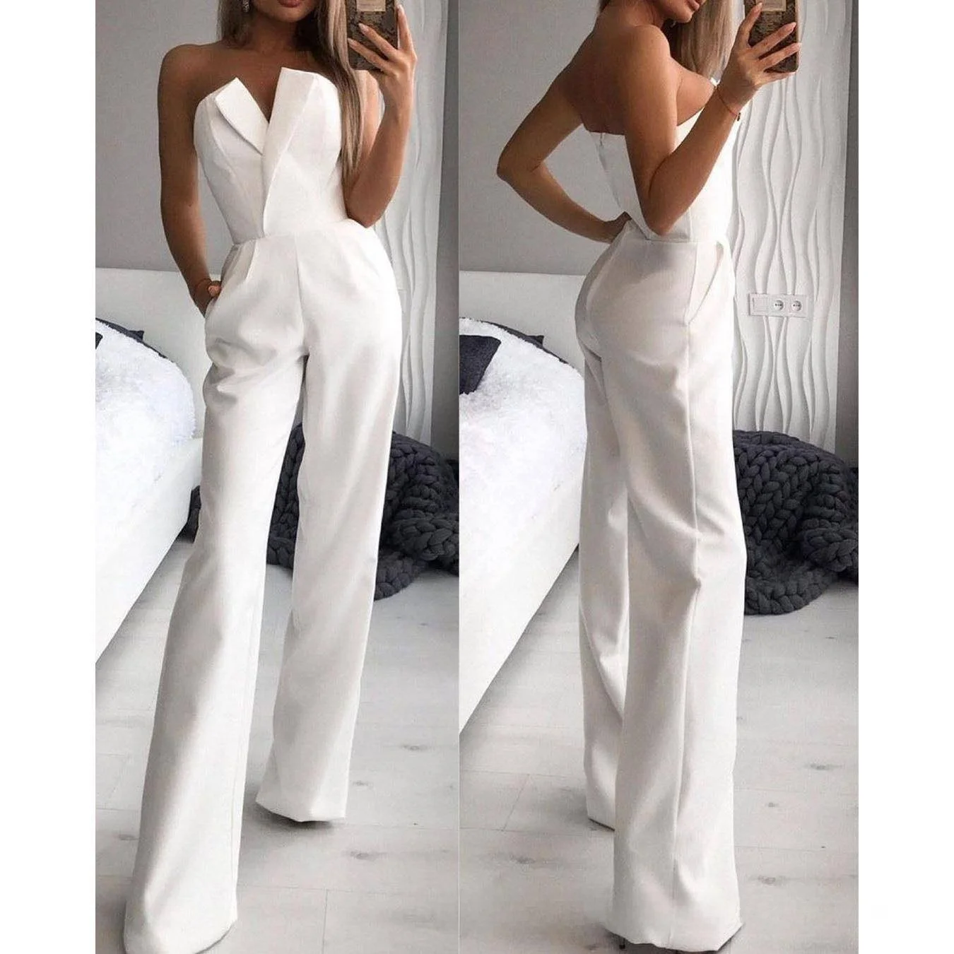 

Color Slim Svel OnePiece Women Pure Color Slim Fit Svel Jumpsuit Street Sle Low Waist ort Pants Straight Leg