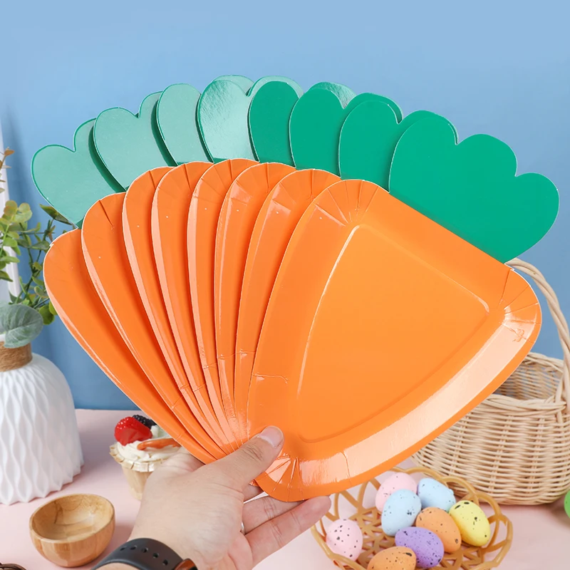 

8pcs Easter Paper Plate Carrot Shape Disposable Plates Household Fruit Salad Dessert Plate Easter Spring Dining Table Decoration