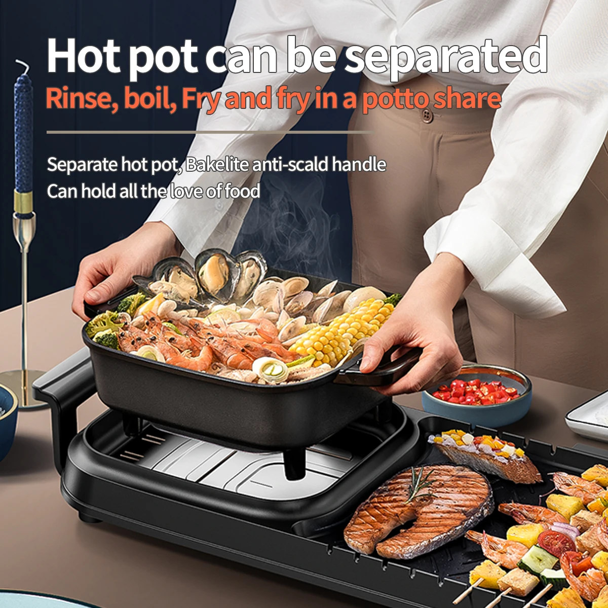 Hot Pot and Barbecue Dual-purpose Pot, Large Capacity Non Stick Pot, Detachable Hot Pot, Suitable For Multi Person Gatherings