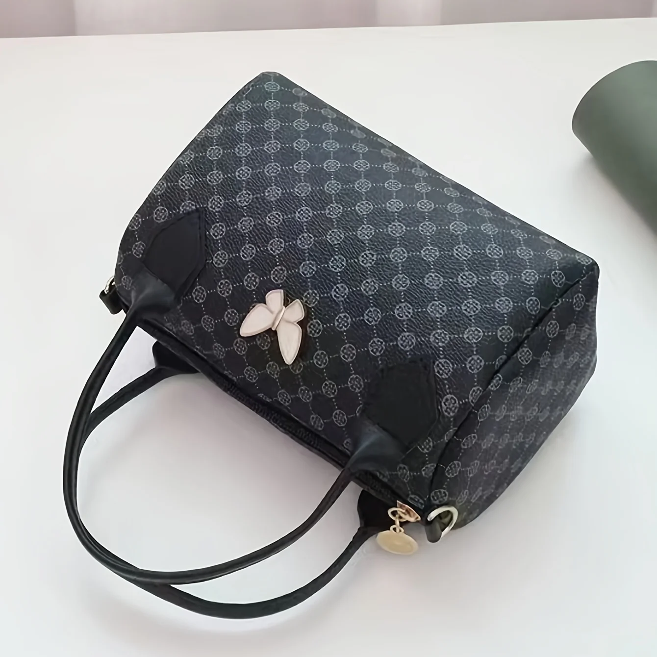 Fashion Retro Printed Makeup Storage Bag, New Sweet Butterfly Handbag, Crossbody Bag, Women's Shoulder Bag, Polka Dot Boston Bag