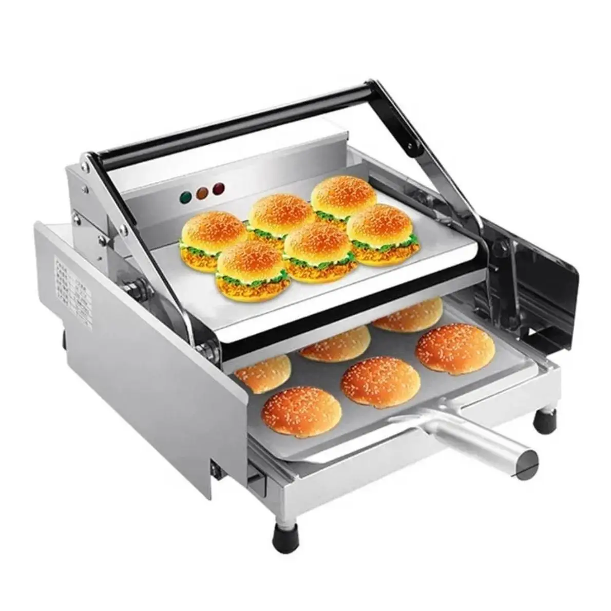 Commercial Full-Automatic Double-Layer Baking Machine For Hamburger Small Electric Sandwich Maker Equipment For Hamburger Shops