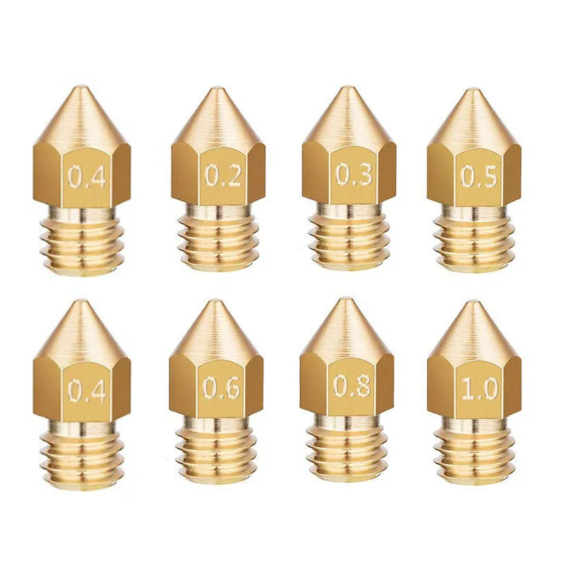 10/20 Pcs MK8 Brass Nozzle 0.2MM 0.3MM 0.4MM 0.5MM 0.6MM Extruder Head Nozzles For 1.75MM CR10 CR10S Ender-3 3D Printer Parts