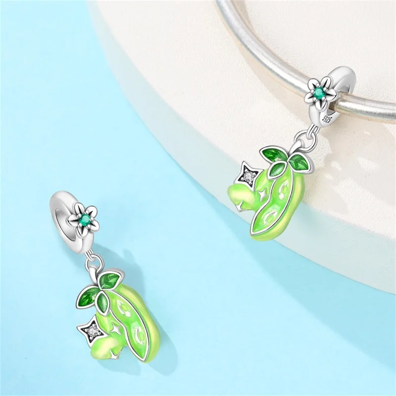 

Original 925 Sterling Silver Green Pea Charms Beads CZ Zircon For Women Girls Fine Birthday Anniversary Fashion Jewelry Gifts