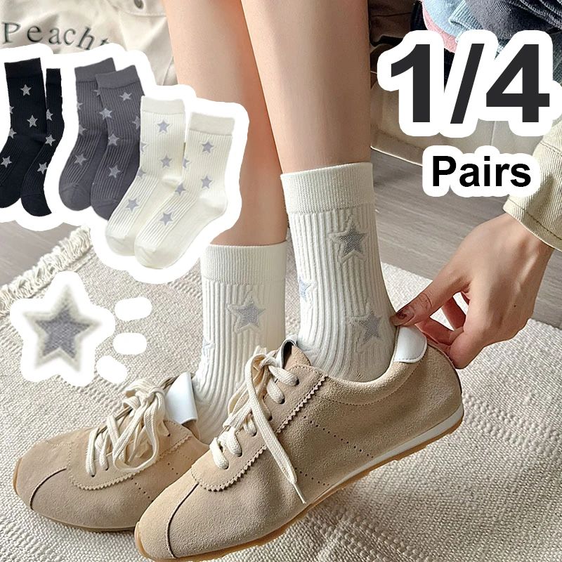 1/4 زوج نجمة مطبوعة المرأة منتصف جوارب أنبوبية لينة مريحة امتصاص العرق تنفس كل موسم الكورية نمط الجوارب غير رسمية