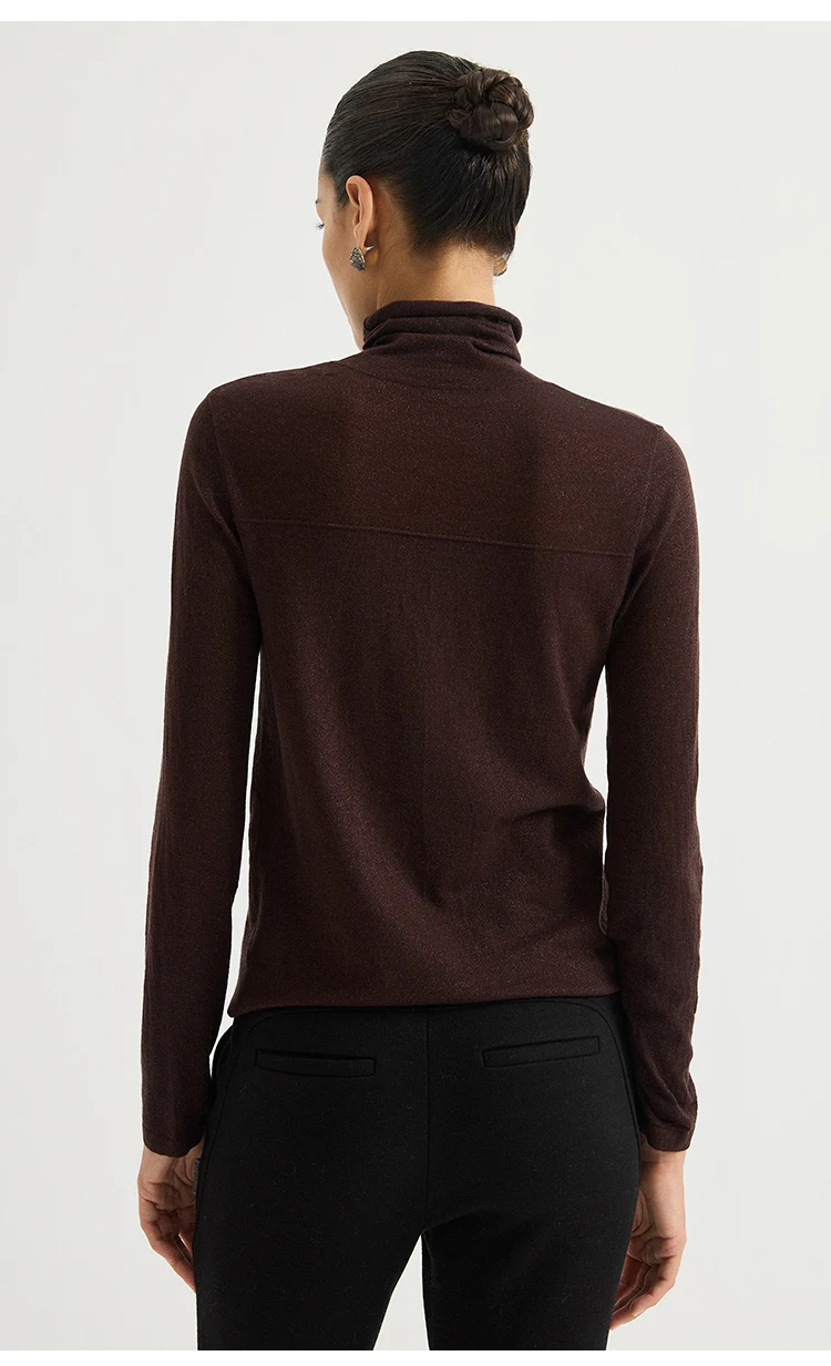 BY3621699 Damen-Pullover mit Rollkragen, Lurex-Strick, Wollmischung, Langarm, Brustnaht mit metallischem Glanz, dezenter Luxus für den Herbst – Detail 11